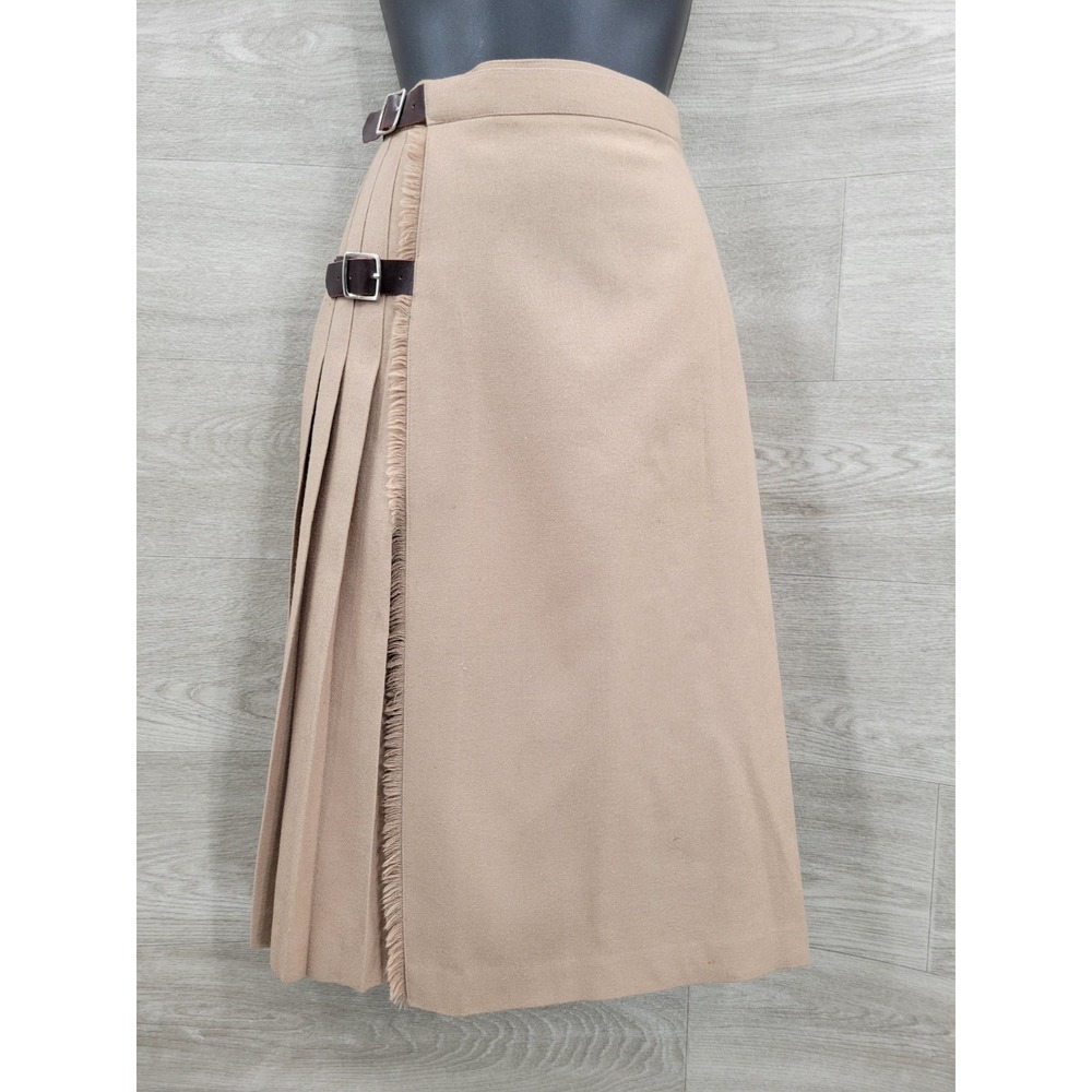 Vintage The London House Wool Kilt Skirt Women's Brown Leather Strap Fits Small